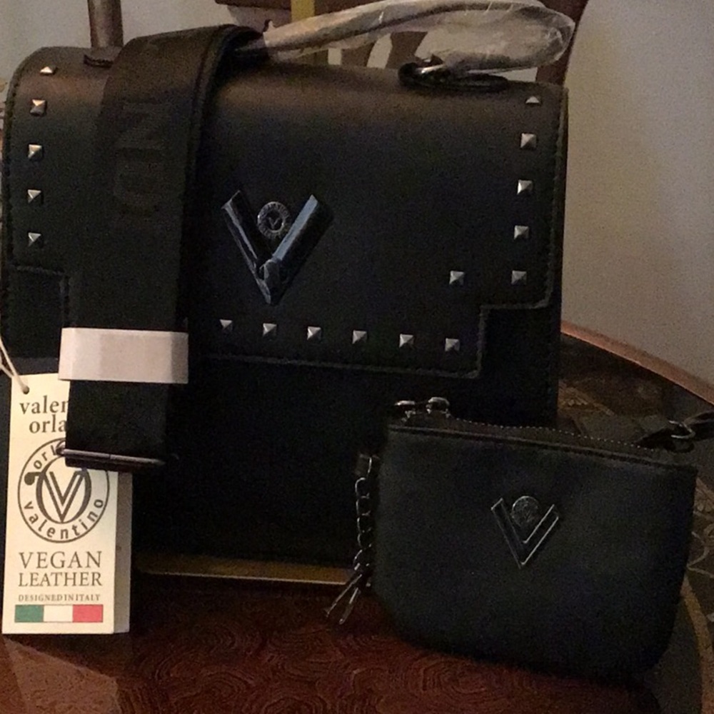 NWT Valentino Orlando Bag Silver Studs with guitar strap & pouch DUO (2)